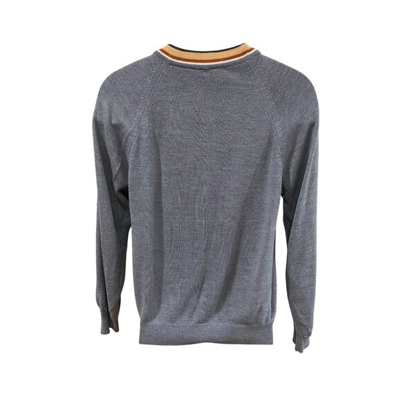 Vintage Bike Gray V-Neck Sweater With Striped Collar Men’s Size Small - Picture 7 of 8